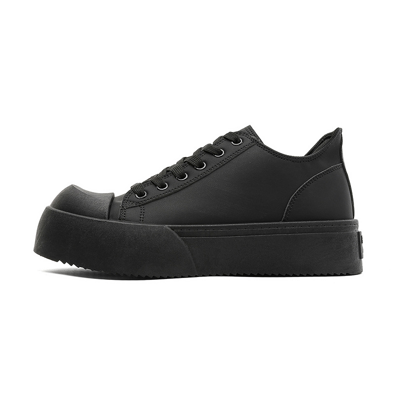 2026 Winter Commuting Leather Low-top Wear-resistant Shoes Black Thick-soled Height-increasing Sports Casual Sneakers