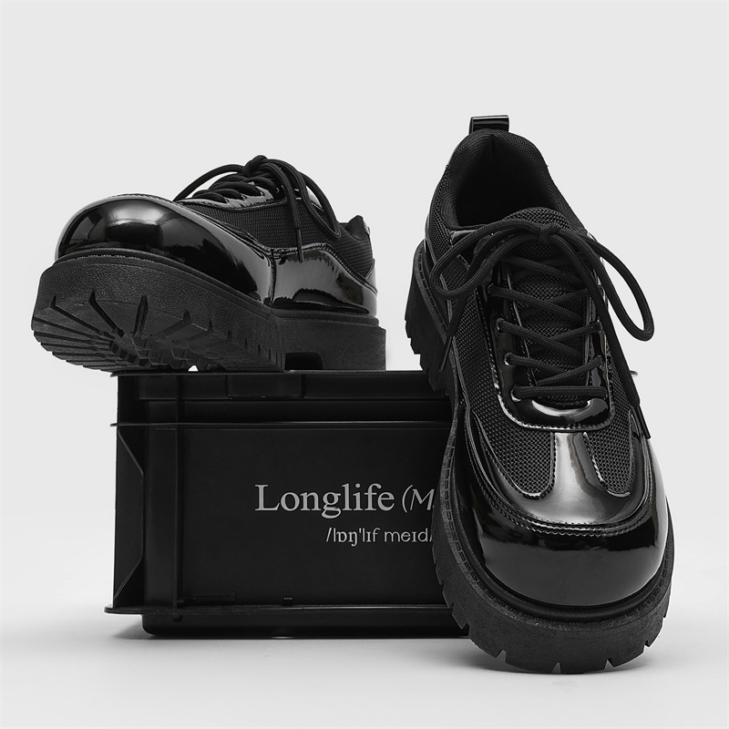 2026 New Winter British Style Casual Low Top Martin Boots Men's Leather Shoes Thick Soled Black Trendy Shoes