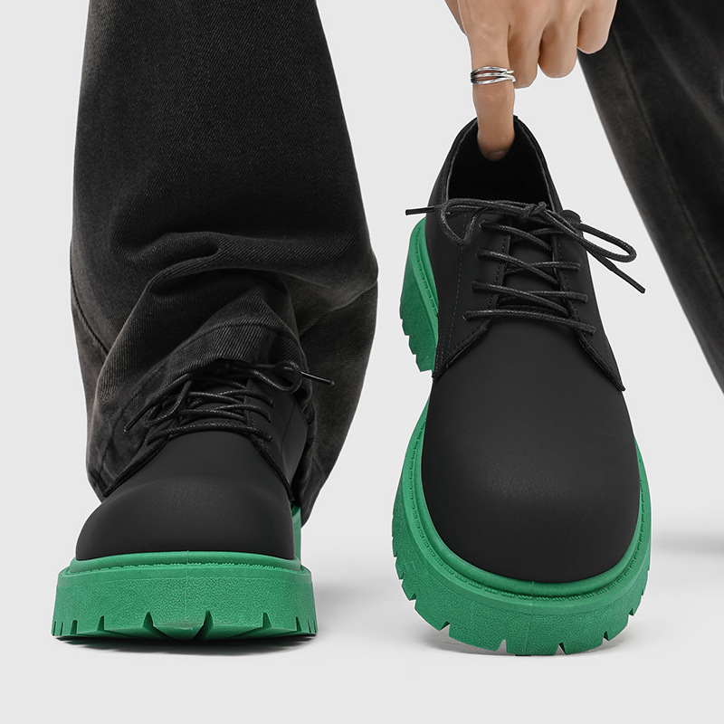 2026 New Casual Leather Shoes for Men with a High-End Feel, Increased Height, Thick Sole, Color Blocked Big Toe Shoes