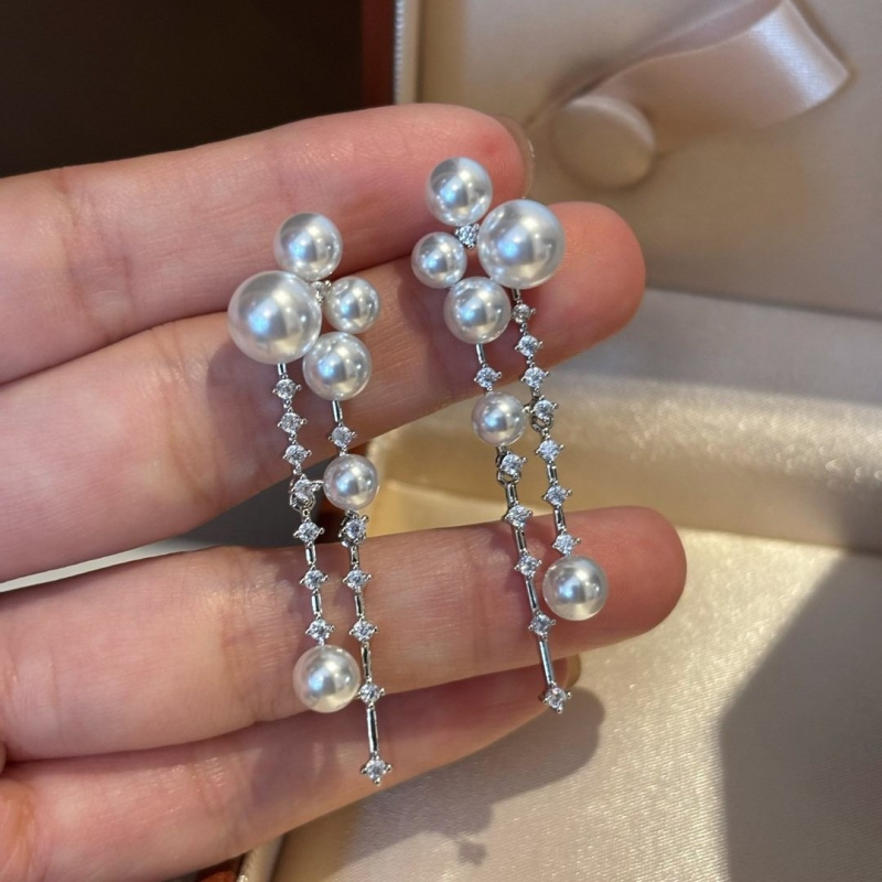 Pearl Full Zirconium Tassel Earrings For Women With A High-End And Elegant Temperament