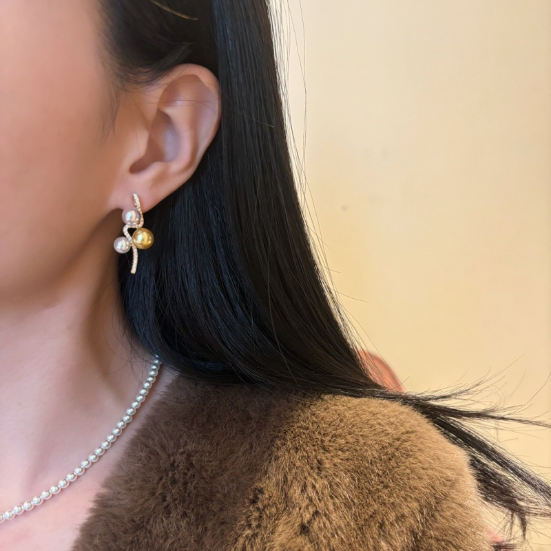 925 Precision Silver Needle Color-Block Shijia Pearl Full Diamond Curve Bubble Earrings for Women High-End Niche Design Earrings