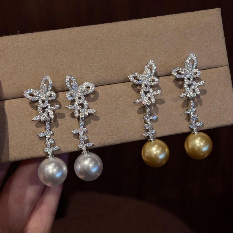 Pearl Full Diamond Phantom Butterfly Tassel Earrings For Women With High-End Design Sense