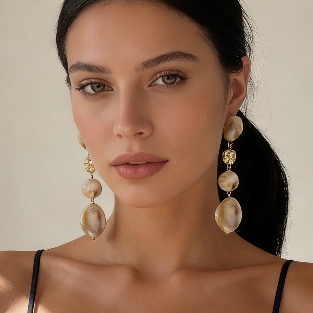 European and American Style Minimalist Retro Geometric Plastic Bead Micro Inlaid Rhinestone Long Tassel Earrings