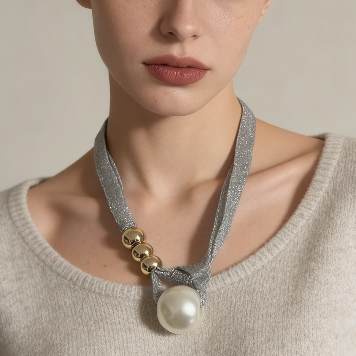 Cross Border Luxury High-End Design Pearl Pendant, High-End Gray Mesh Elegant Necklace For Women