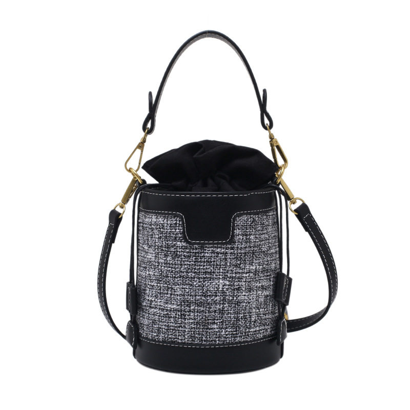 2026 New Handheld Cylinder Single Shoulder Bag Vintage Canvas Color-Block Crossbody Bag