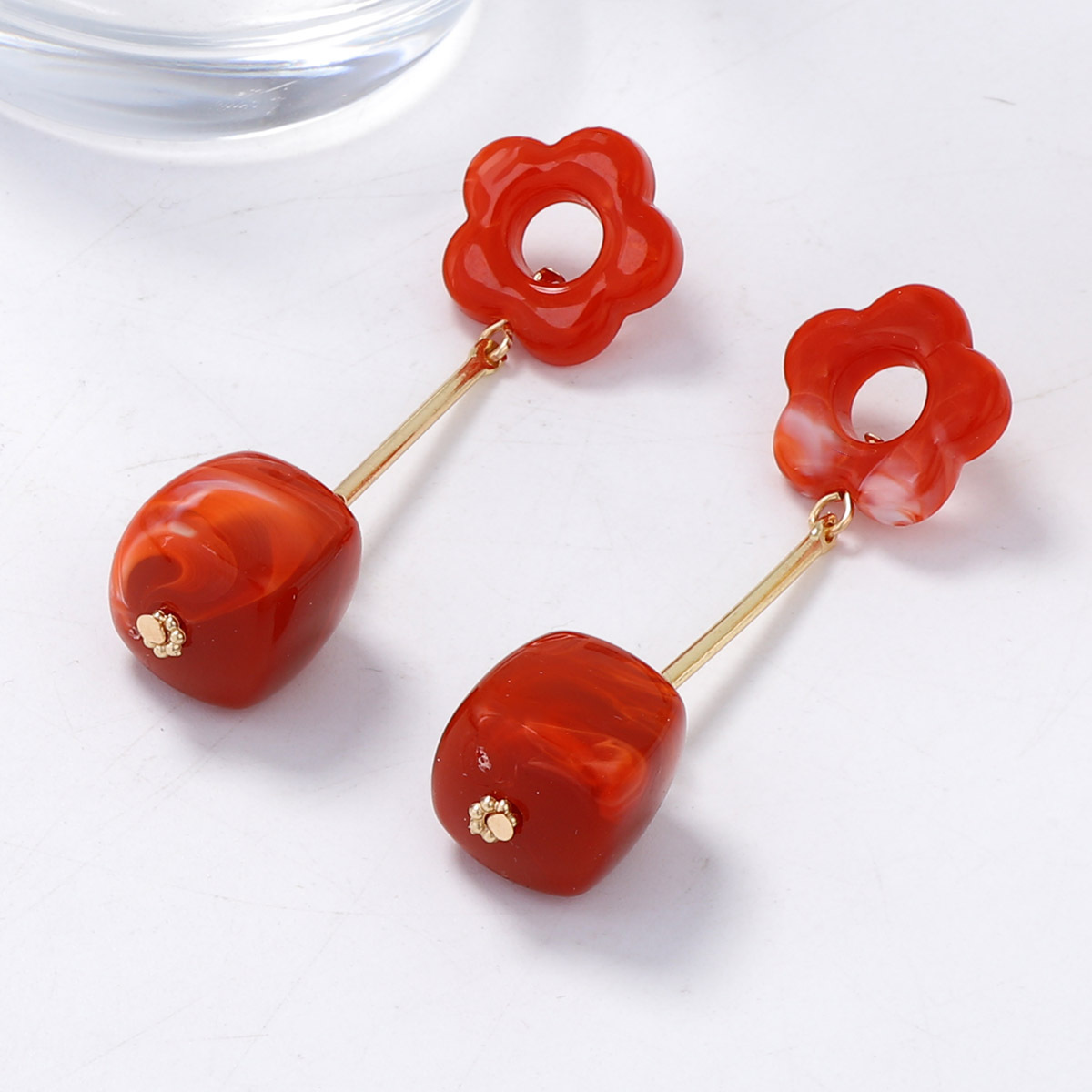 Geometric Resin Plastic Hollow Flower Pendant Earrings Versatile Daily Commuting Earrings