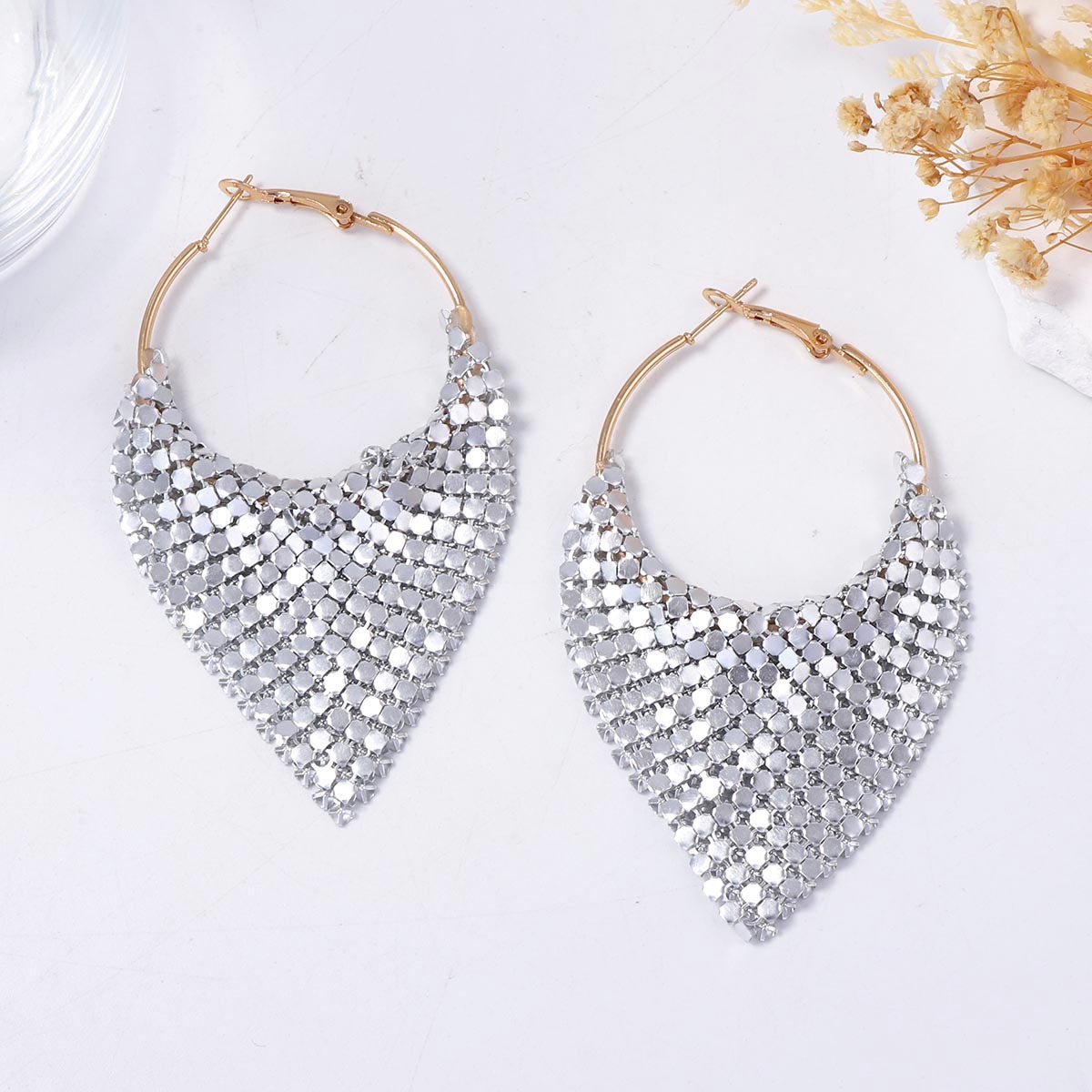 Light Luxury, Exaggerated Luxury, Super Sparkling Geometric Triangle Ear Buckle, Ear Ring Glitter