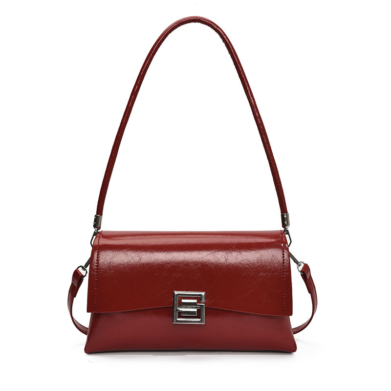 2026 New Underarm Bag Women's Retro Leisure Crossbody Bag Light Luxury Oil Wax Leather Small Square Bag