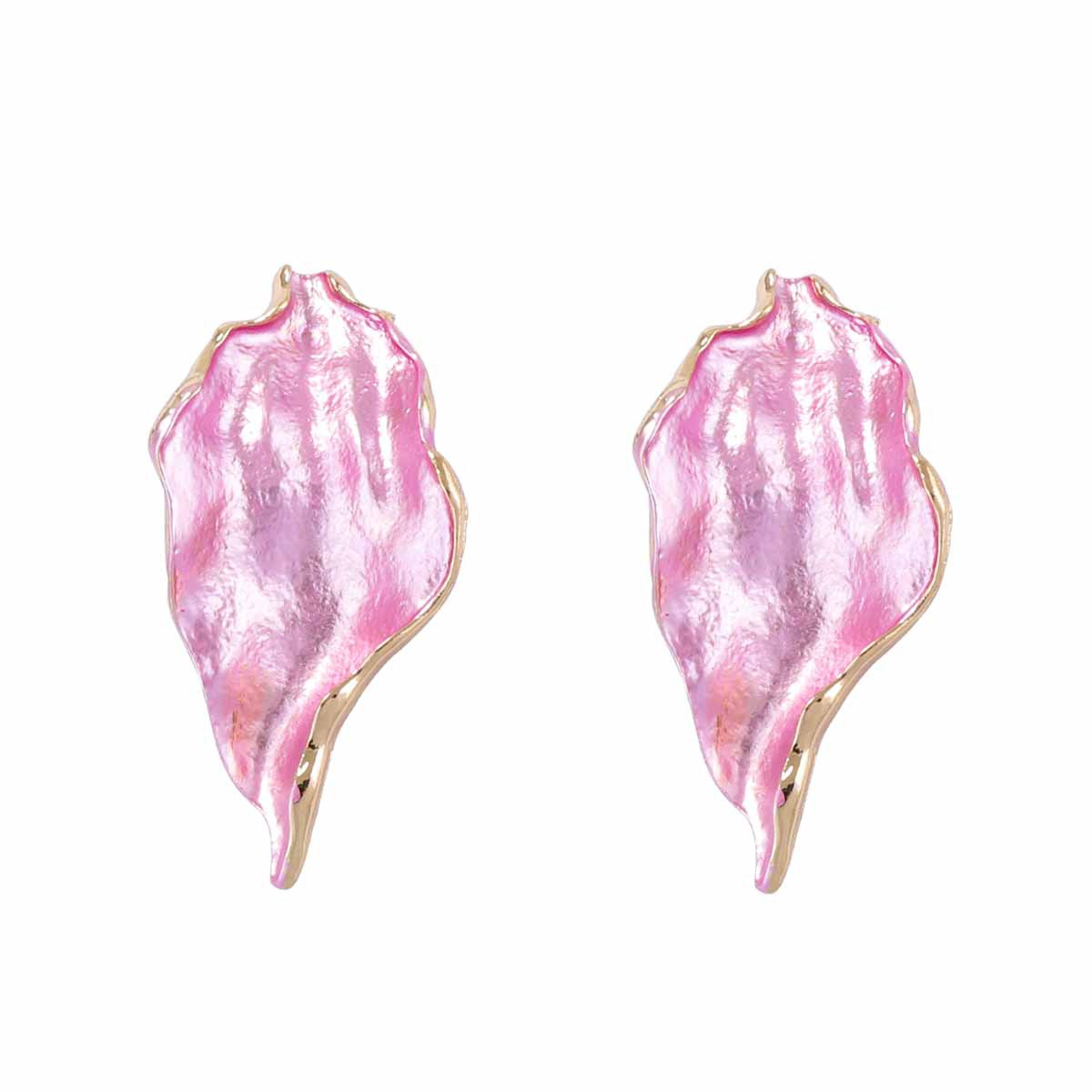 European and American Hot Selling Light Luxury Simple Fashion Irregular Pleated Alloy Drip Oil Leaf Earrings Versatile Women